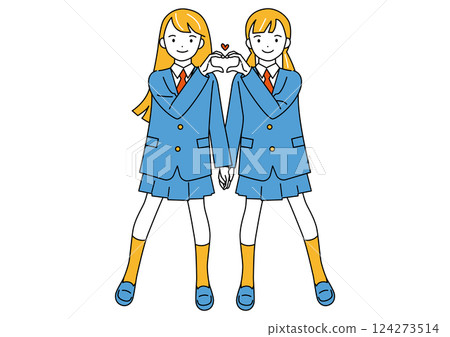 一名女學生用手指做出愛心手勢 124273514