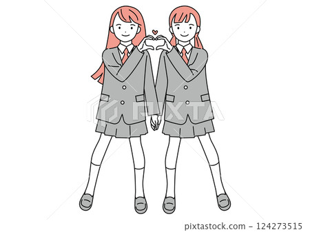 A female student posing to make a heart symbol with her fingers 124273515