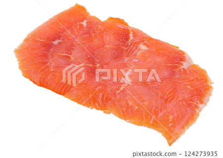 Sliced Fresh Salmon isolated on white background, Salmon Fillet. 124273935