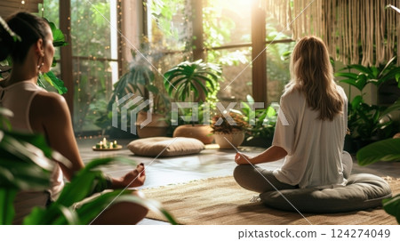 A naturopathic practitioner guiding a patient through a meditation session 124274049