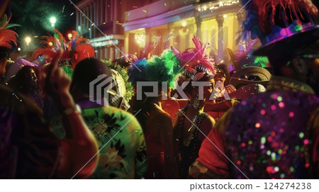 People At A Carnival. Mardi Gras 124274238