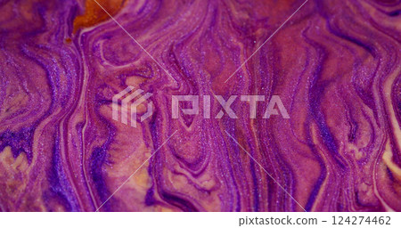 Paint background. Color water. Blur purple yellow blue substance mix chemical enamel shimmering emulsion on art abstraction. 124274462