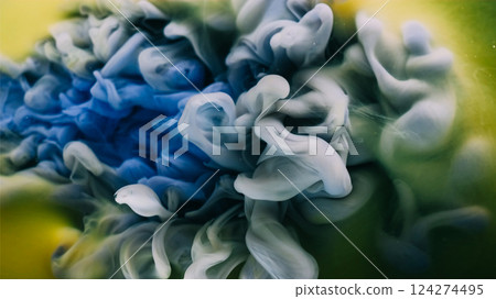Smoke spray. Pigment stream. Blue gray flow mix with green veil paint fantasy background. Abstract water defocused art fog texture. Smoke spray. Pigment stream. Blue gray flow mix with green veil paint fantasy background. Abstract water defocused art fog texture. 124274495