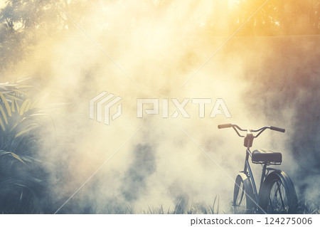Nostalgic Bicycle Against a Foggy Background with Soft Light from the 90s Era 124275006