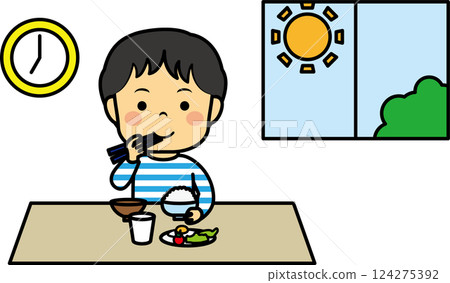 吃早餐的小學男孩 124275392