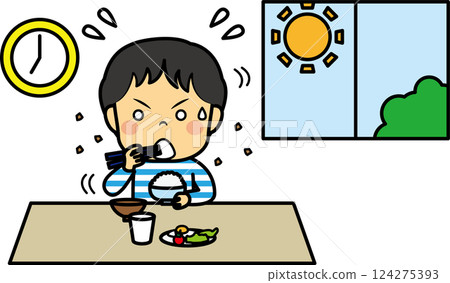 小學男孩匆忙吃早餐 124275393