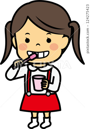 國小女孩刷牙 124275423