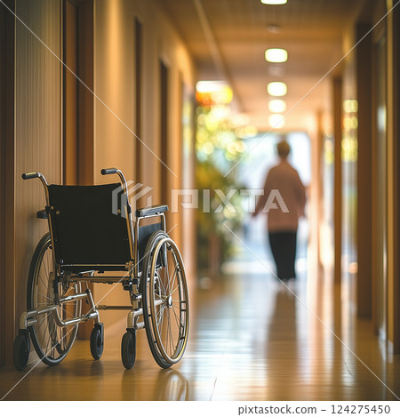 Corridor and wheelchairs in a nursing home, home care and welfare image 124275450