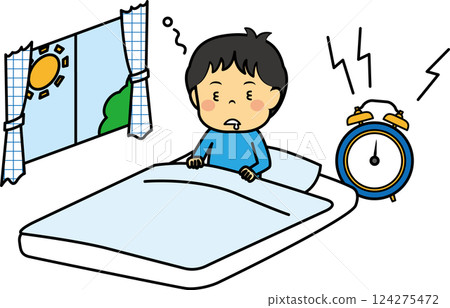 剛睡醒的昏昏欲睡的小學生 124275472