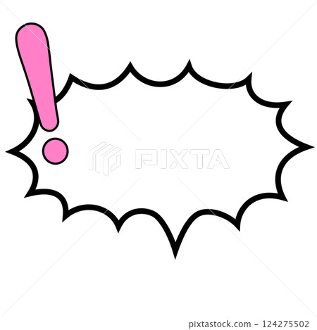 A horizontal, pink, explosion-shaped speech bubble with an exclamation mark on the left 124275502