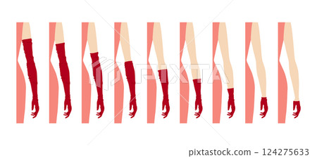 Set of Loose Gloves Length Chart diagram with name text cherry color cartoon Elbow Short Wrist Fashion hand accessory 124275633
