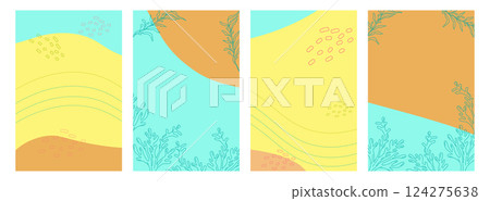 Summer set poster abstract and floral elements. Design social media posts, landing pages, and apps. Vector illustration. 124275638