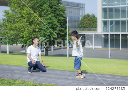 Elementary school student jumping rope 124275685