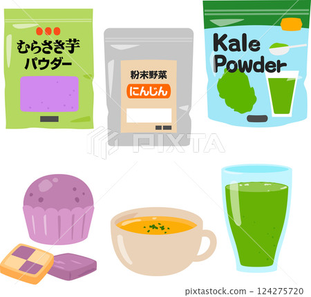 Illustration set of dishes using vegetable powder 124275720