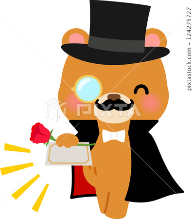 一個小偷角色遞上一張卡片和一朵玫瑰 124275727