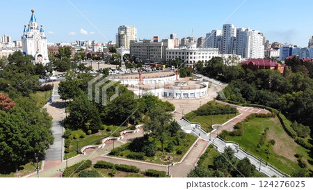 Khabarovsk city on a summer day. Aerial view. 124276025