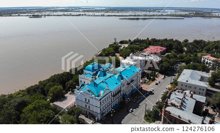 Khabarovsk city on a summer day. Aerial view. 124276106