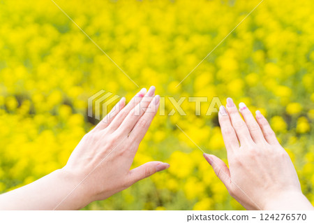 Open arms in a rapeseed field③ 124276570