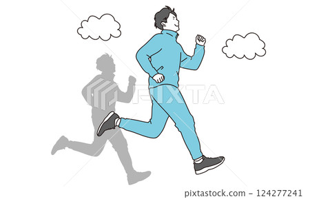 Illustration material of a male student running up into the sky Illustration material of a male student running up into the sky 124277241