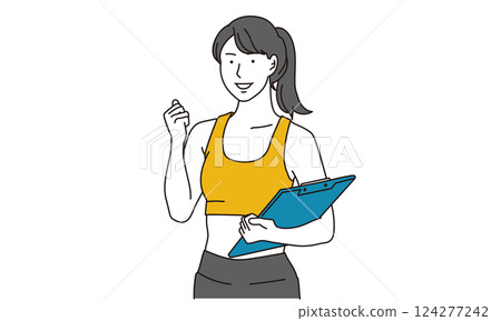 身穿運動服的女子握拳的插圖 124277242