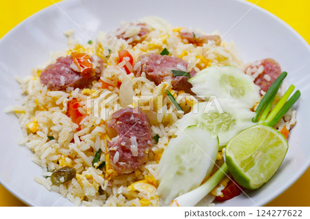 Thai fried rice with sour pork Thai fried rice with sour pork 124277622