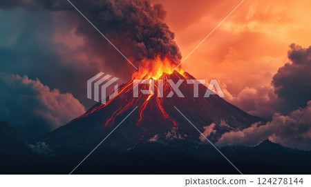 A volcano with a large fire spewing out of it A volcano with a large fire spewing out of it 124278144