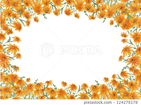 明亮的橙色花卉框插圖 124278178