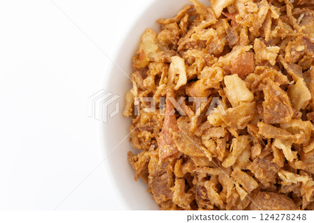 Fried onions close-up 124278248
