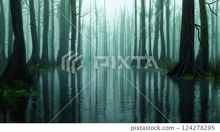 A forest with a river running through it 124278295