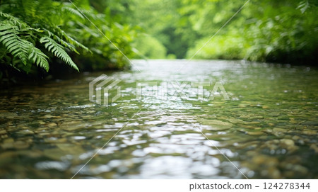 A stream of water with a green background 124278344