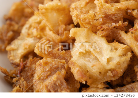Fried onions close-up 124278456