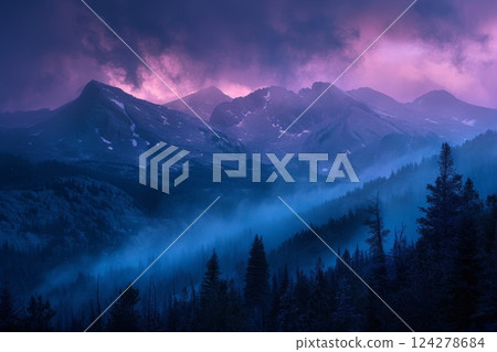 Misty Blue Mountain Layers at Sunrise 124278684