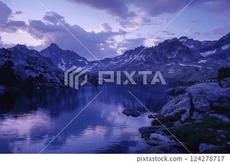 Twilight Over Tranquil Mountain Lake 124278717