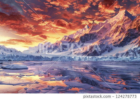 Majestic Snow-Capped Mountain at Sunset 124278773
