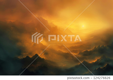 Golden Sunrise Over Majestic Mountains 124278826