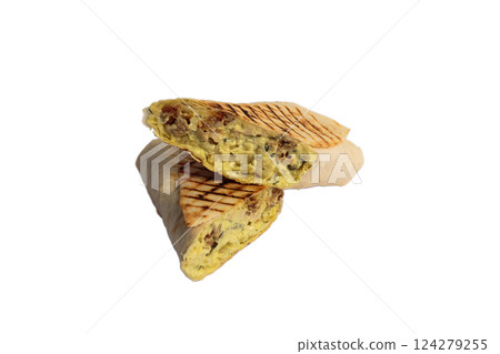 Grilled shawarma with traces of grilled on pita 124279255