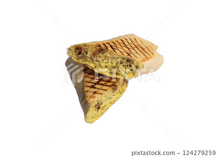 Grilled shawarma with traces of grilled on pita 124279259