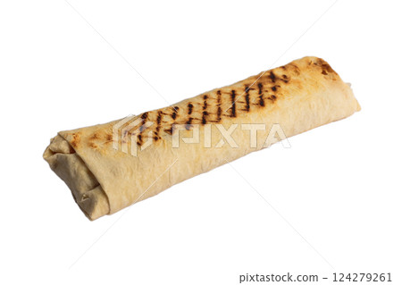 Grilled shawarma with traces of grilled on pita 124279261
