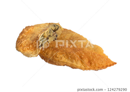 Yellow fried cheburek in a cut with an appetizing 124279290
