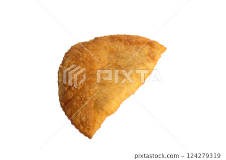 Yellow fried cheburek with an appetizing look on a 124279319