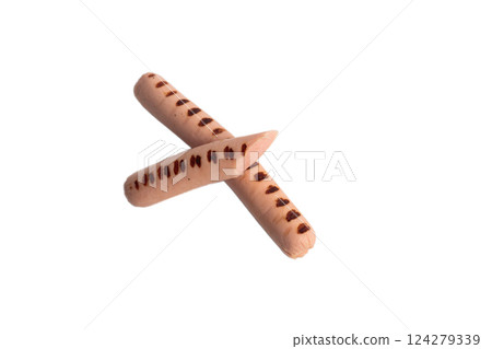 Delicious meat sausages in a cut on a white 124279339