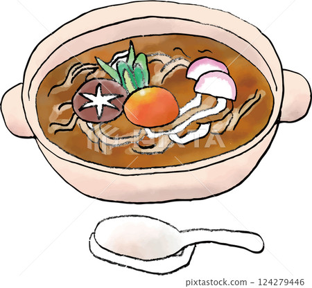 Warm miso stewed nabeyaki udon Warm miso stewed nabeyaki udon 124279446