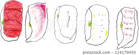 Delicious sushi illustration drawn with colored pencils 124279450