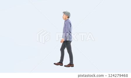 Full body photo of a senior man walking sideways 124279468