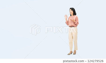 Full-body photo of middle-aged women having a conversation 124279526