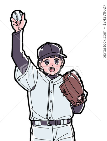 一個男孩在打棒球的插圖 一個男孩在打棒球的插圖 124279627