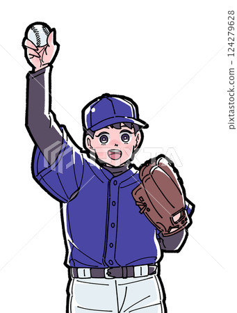 一個男孩在打棒球的插圖 一個男孩在打棒球的插圖 124279628