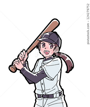 打棒球的女孩插圖 124279752