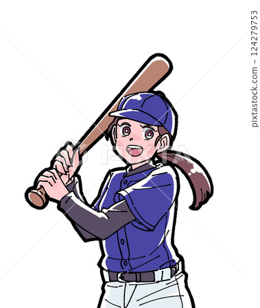 打棒球的女孩插圖 打棒球的女孩插圖 124279753