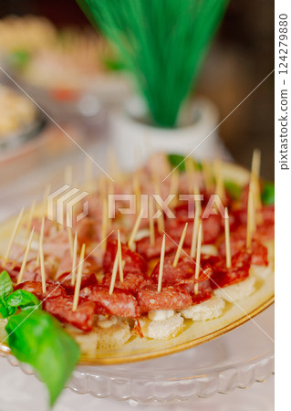 A beautifully decorated table with snacks on it A beautifully decorated table with snacks on it 124279880
